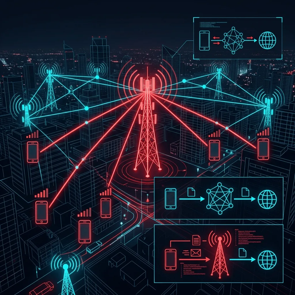 IMSI catcher operational scenarios showing passive and active interception modes
